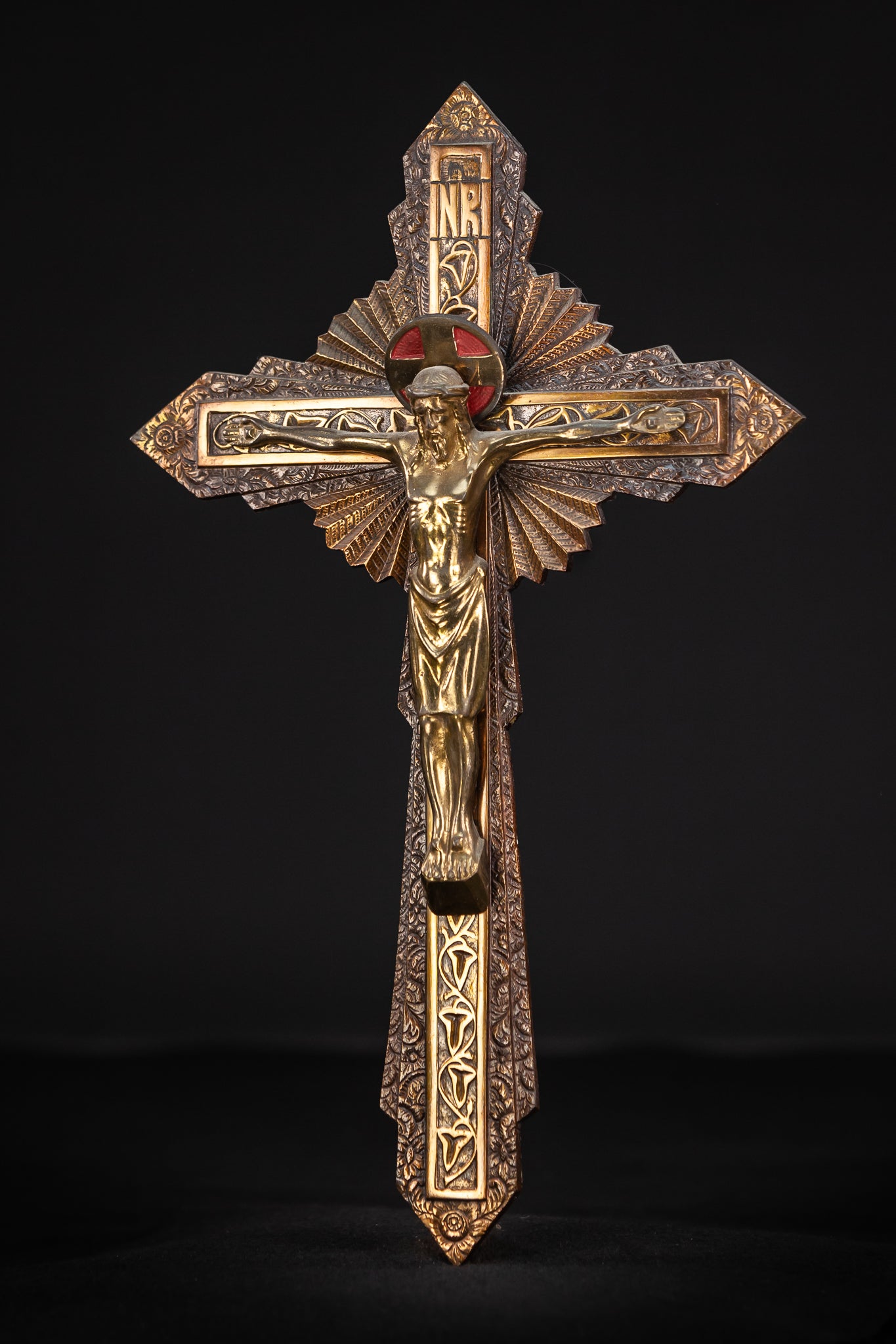 Crucifix Wall Art Deco Bronze Cross 15.6"