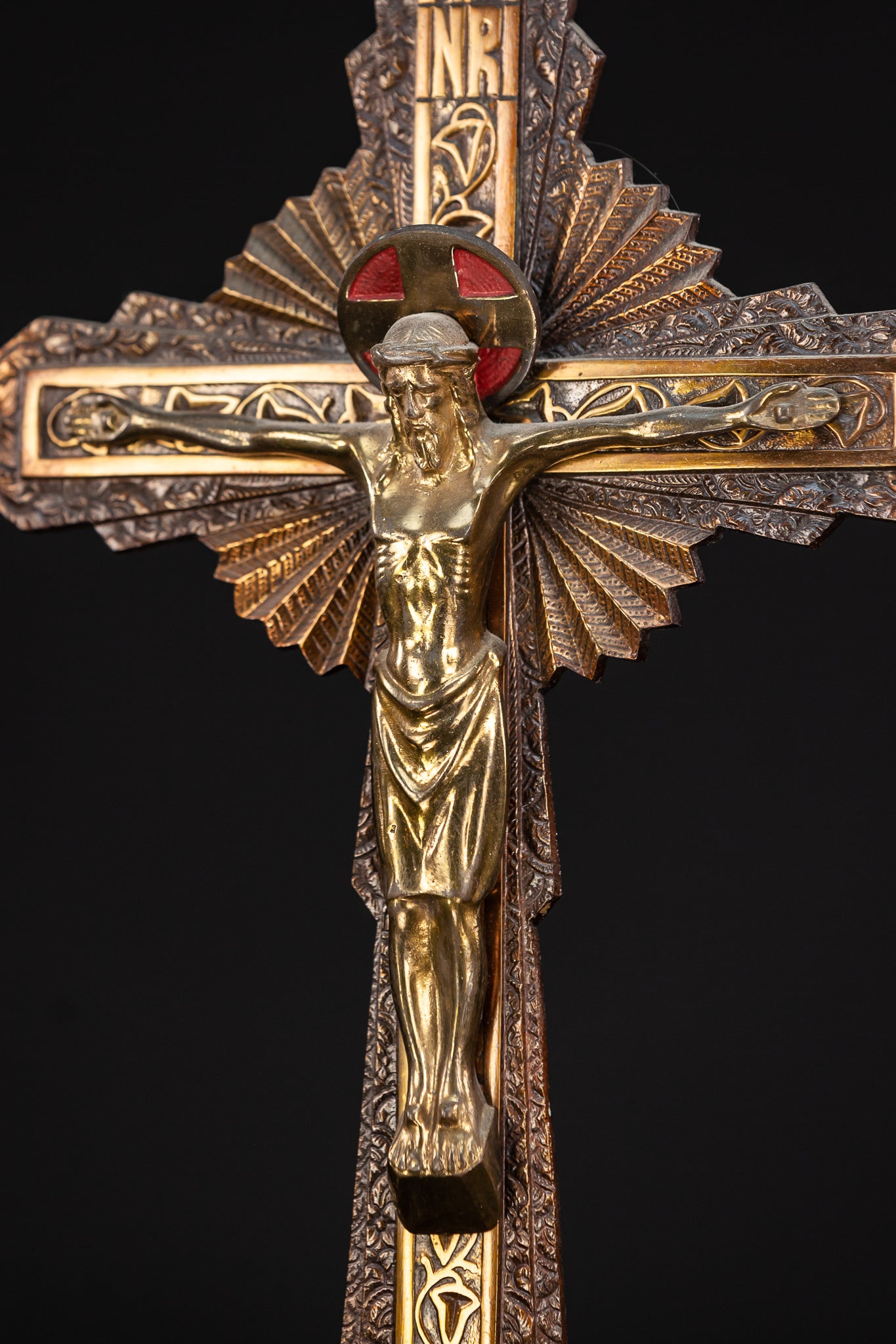 Crucifix Wall Art Deco Bronze Cross 15.6"