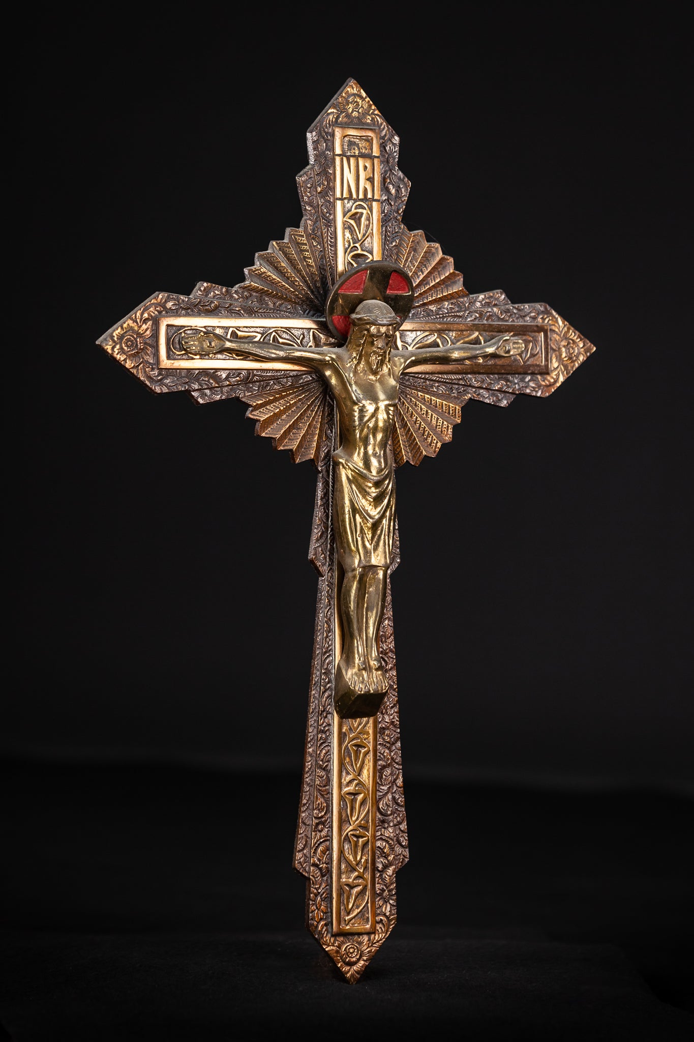 Crucifix Wall Art Deco Bronze Cross 15.6"