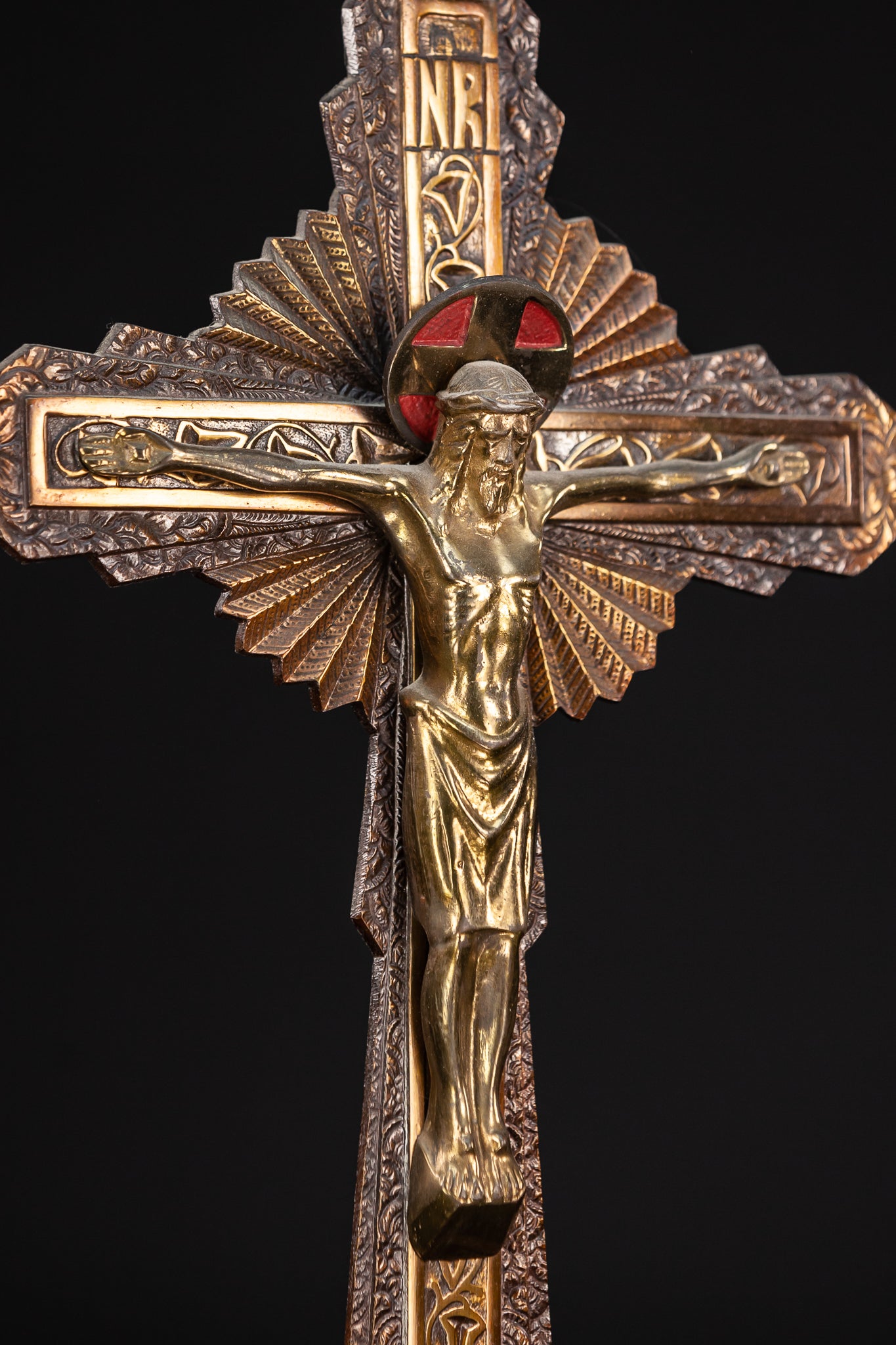 Crucifix Wall Art Deco Bronze Cross 15.6"