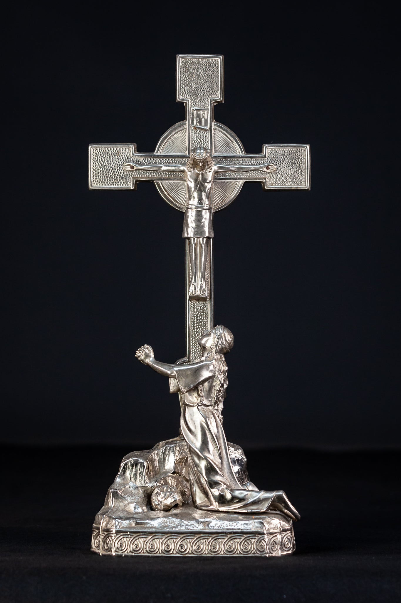 Crucifix Altar | Silvered Metal | 15"
