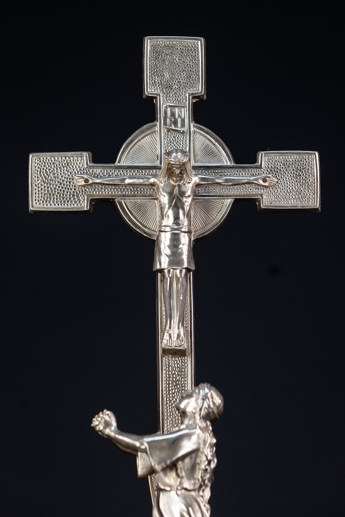 Crucifix Altar | Silvered Metal | 15"