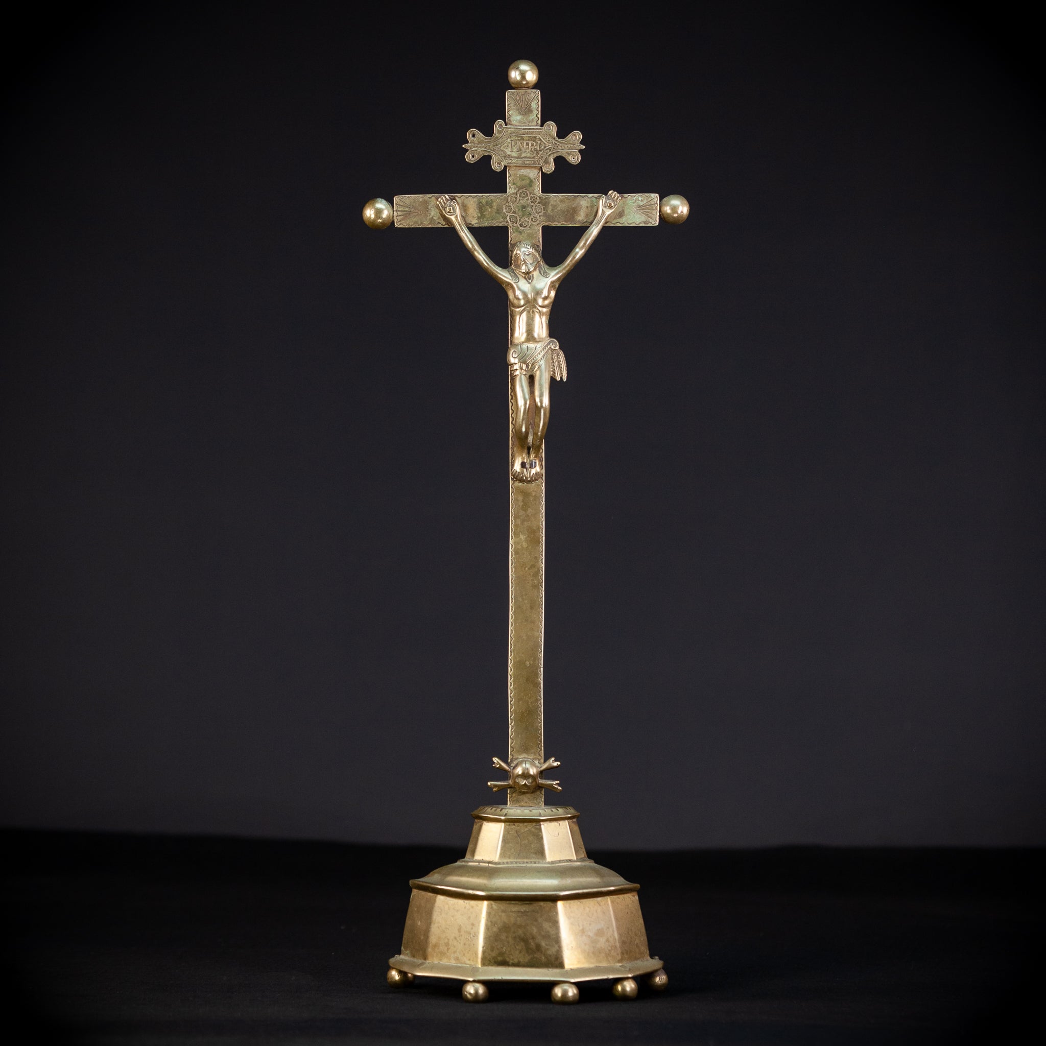 Renaissance Bronze Altar Crucifix | 1600s Antique 20.9" / 53 cm