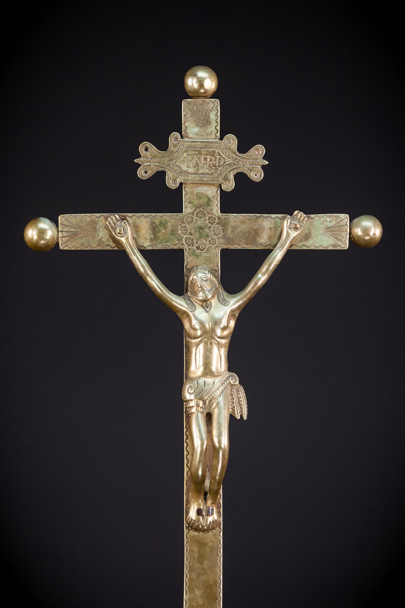 Renaissance Bronze Altar Crucifix | 1600s Antique 20.9" / 53 cm