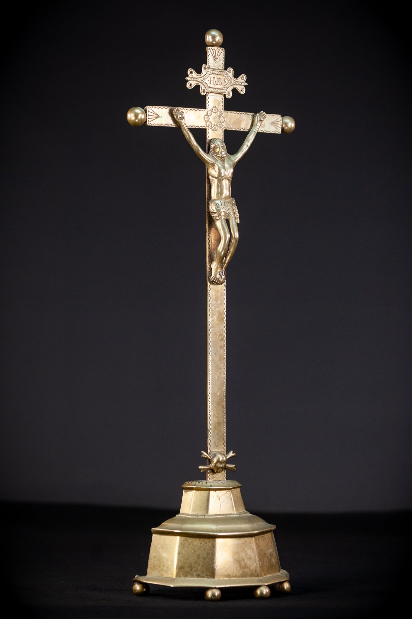 Renaissance Bronze Altar Crucifix | 1600s Antique 20.9" / 53 cm