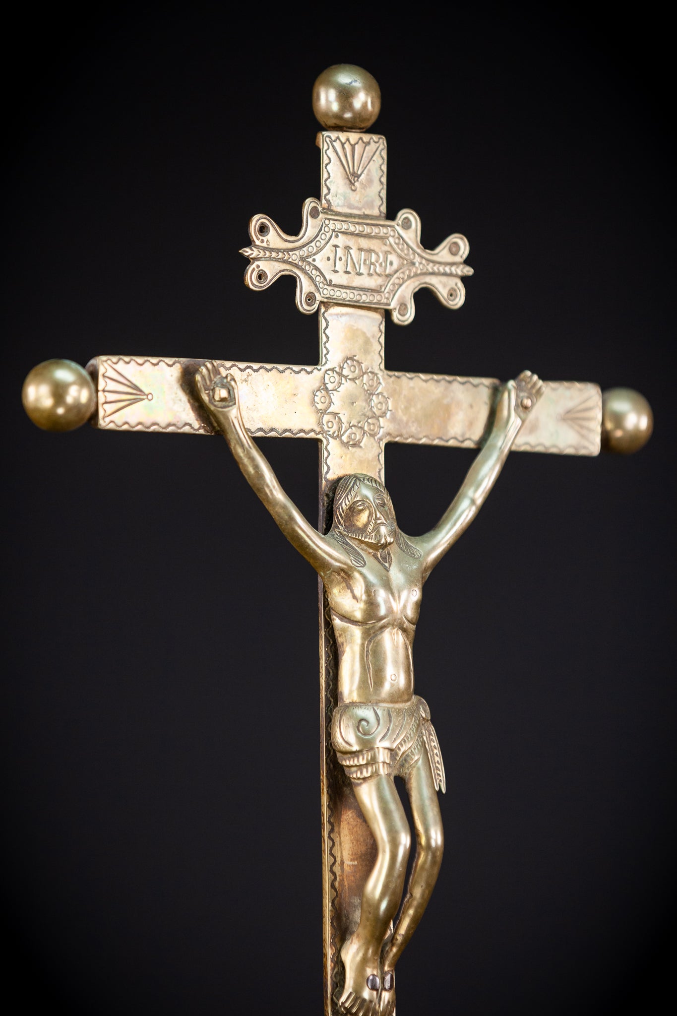 Renaissance Bronze Altar Crucifix | 1600s Antique 20.9" / 53 cm