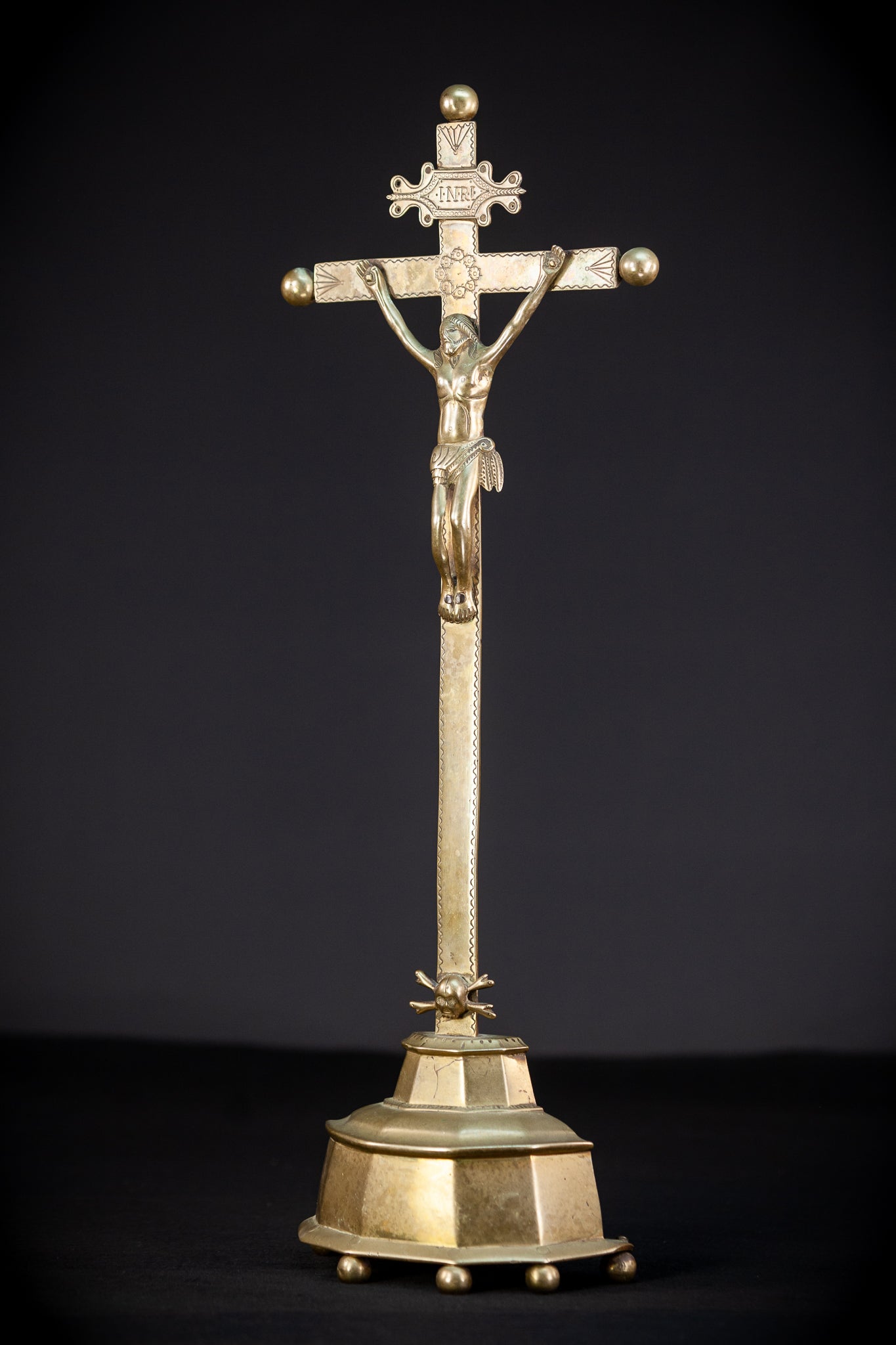 Renaissance Bronze Altar Crucifix | 1600s Antique 20.9" / 53 cm