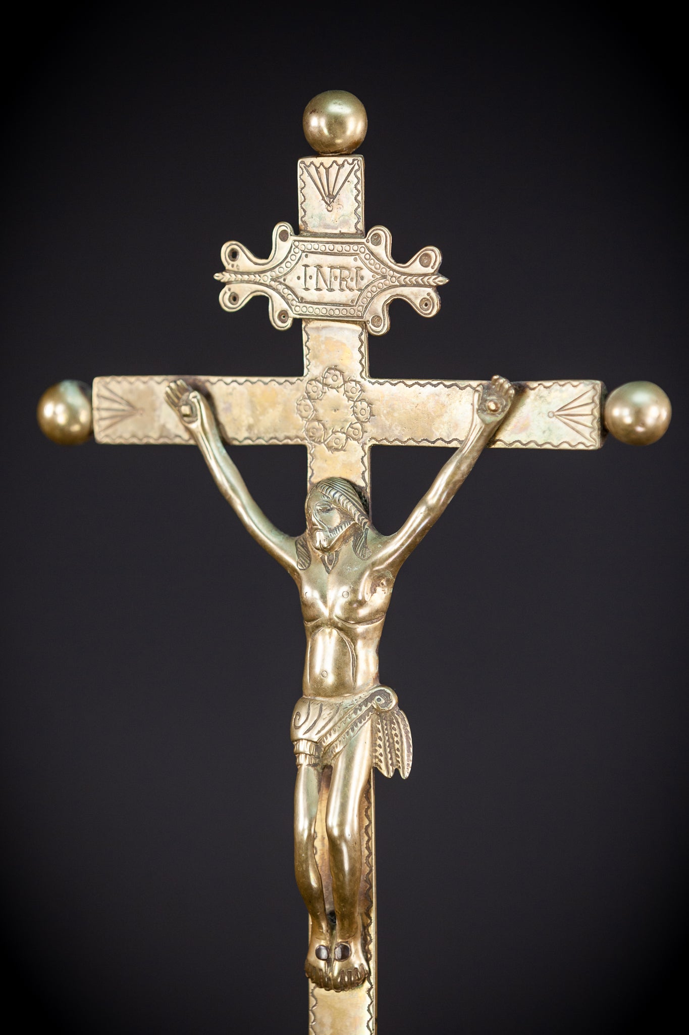 Renaissance Bronze Altar Crucifix | 1600s Antique 20.9" / 53 cm