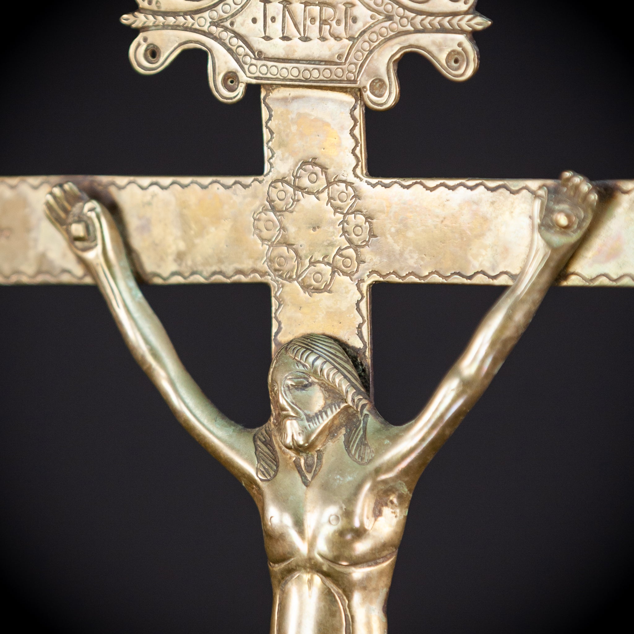 Renaissance Bronze Altar Crucifix | 1600s Antique 20.9" / 53 cm