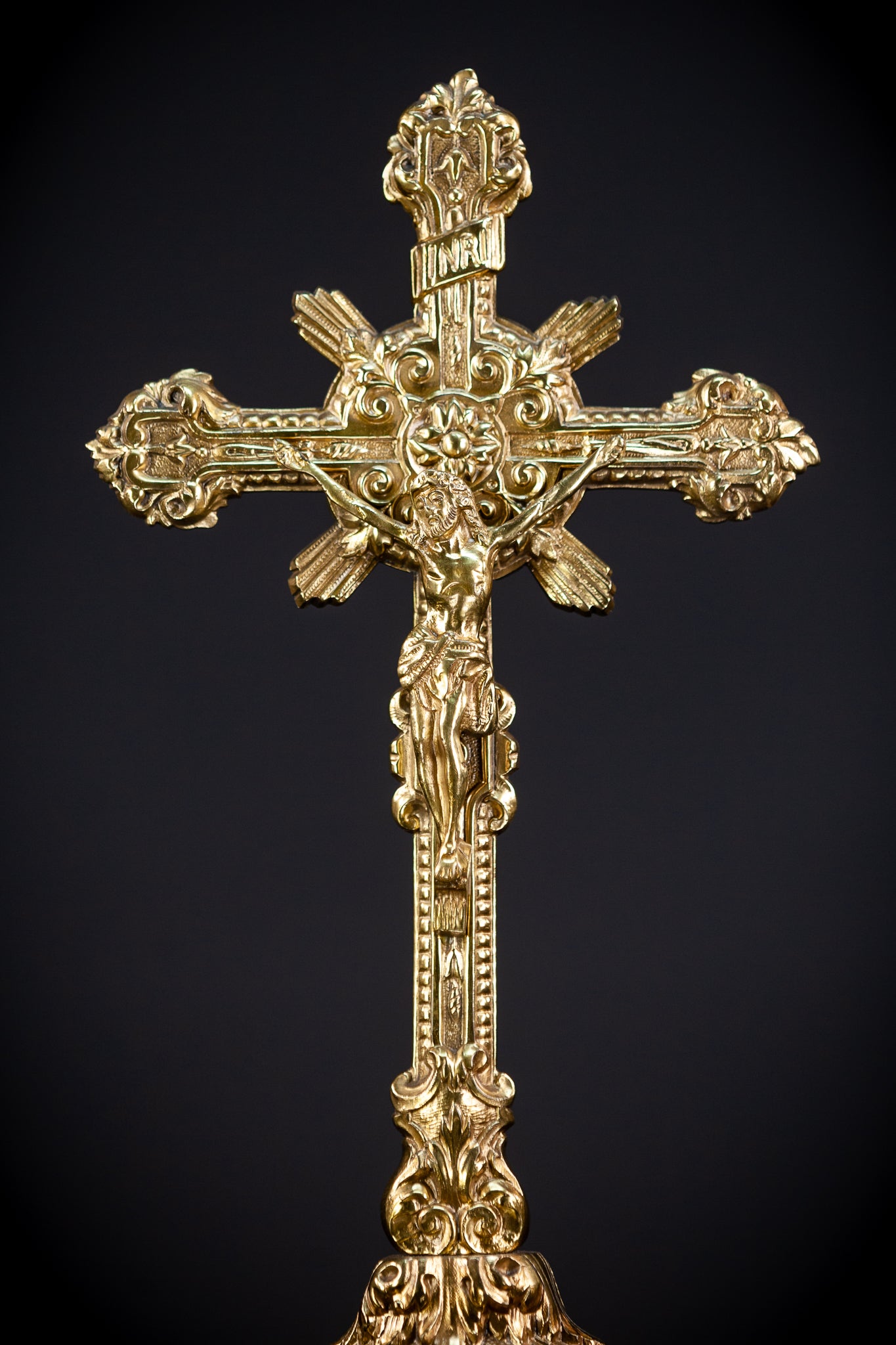 Gilded Bronze Altar Crucifix |  Bronze Cross | Vintage 13.4" / 34 cm